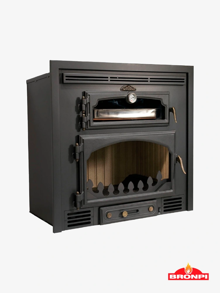 Bronpi Everest - Estufa de leña canalizable de triple combustión 14 kW con horno superior