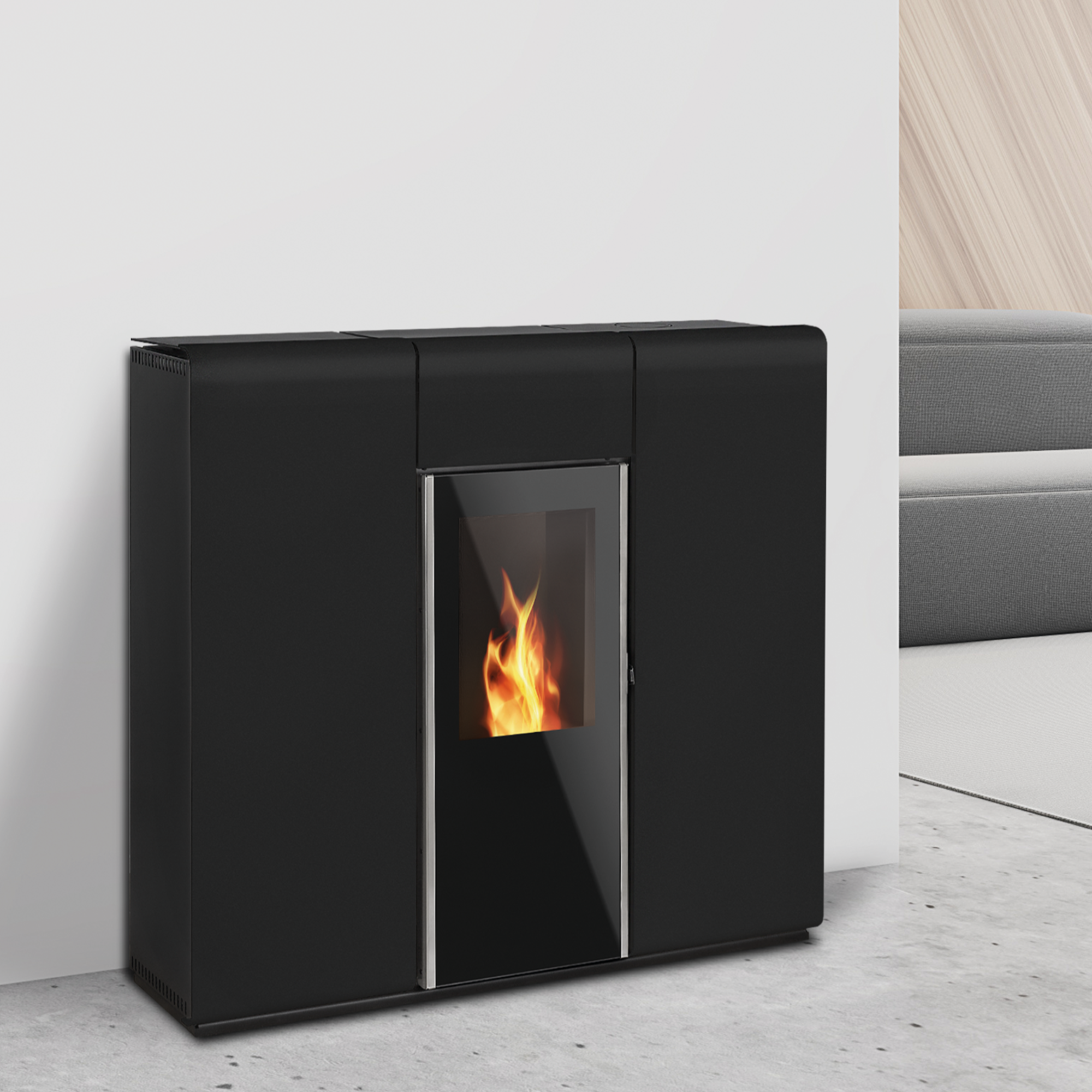 Termoestufa de Pellets TEK Biomasse Slim Aqua 20 kW con ACS – Negro (A+)