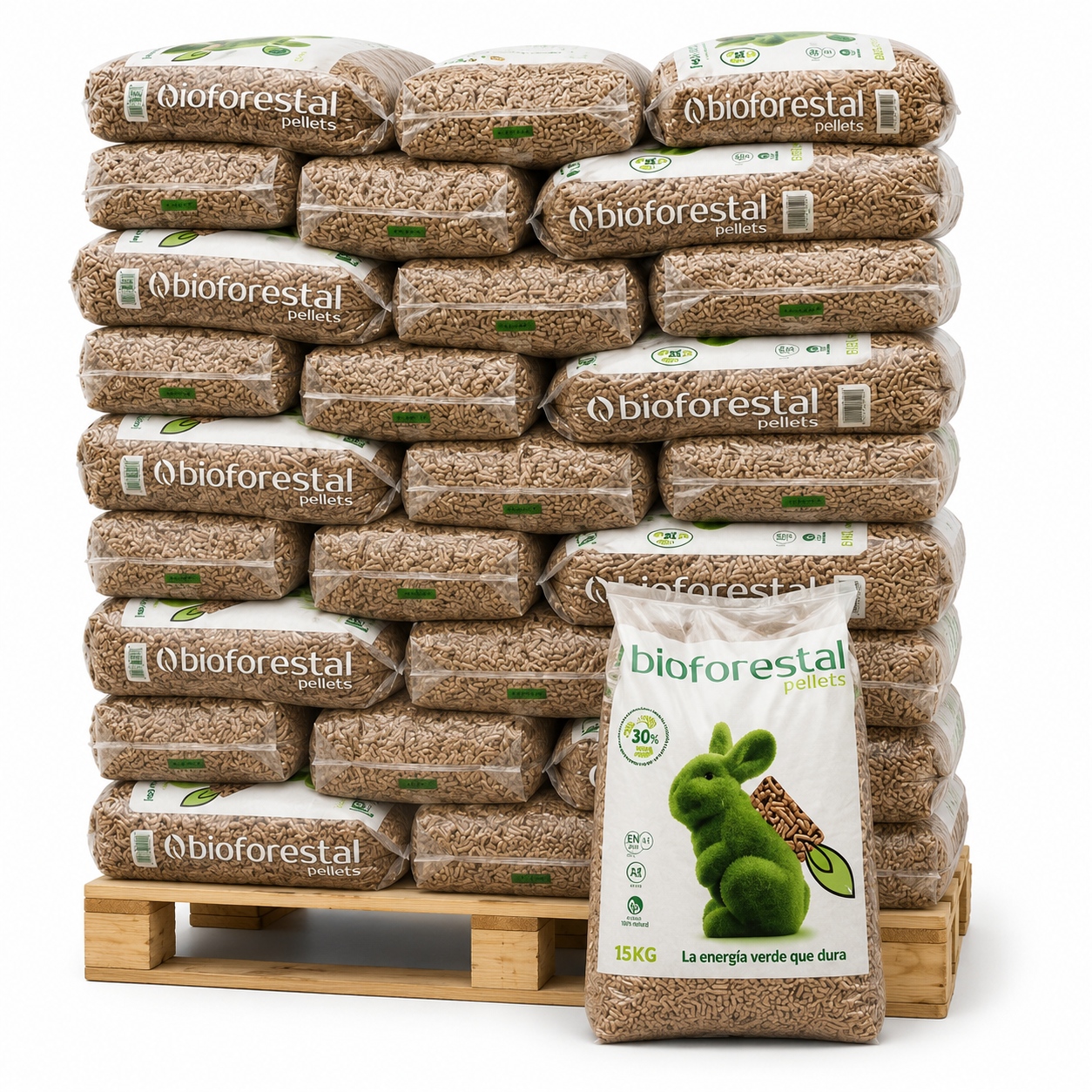 Bioforestal – Palet de 70 Sacos de 15 kg (1.050 kg) – Certificado ENplus A1 y DINplus