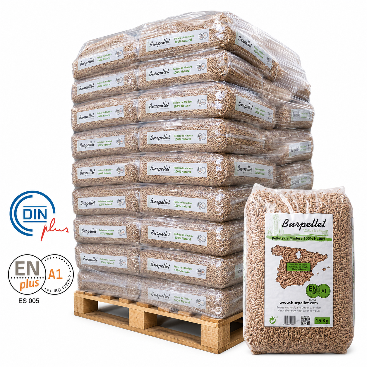 Burpellet – Palet de 72 Sacos de 15 kg (1.080 kg) – Certificado ENplus A1 y DINplus